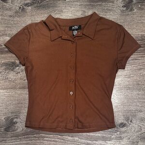Just Polly Brown Button-up Crop Top